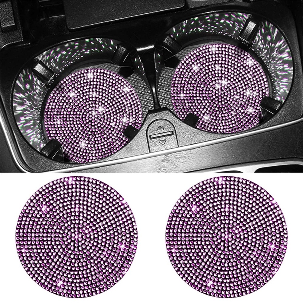 Pink Bling Rhinestone Car Cup Holder Coaster, 2 Pack - Picture 2 of 4